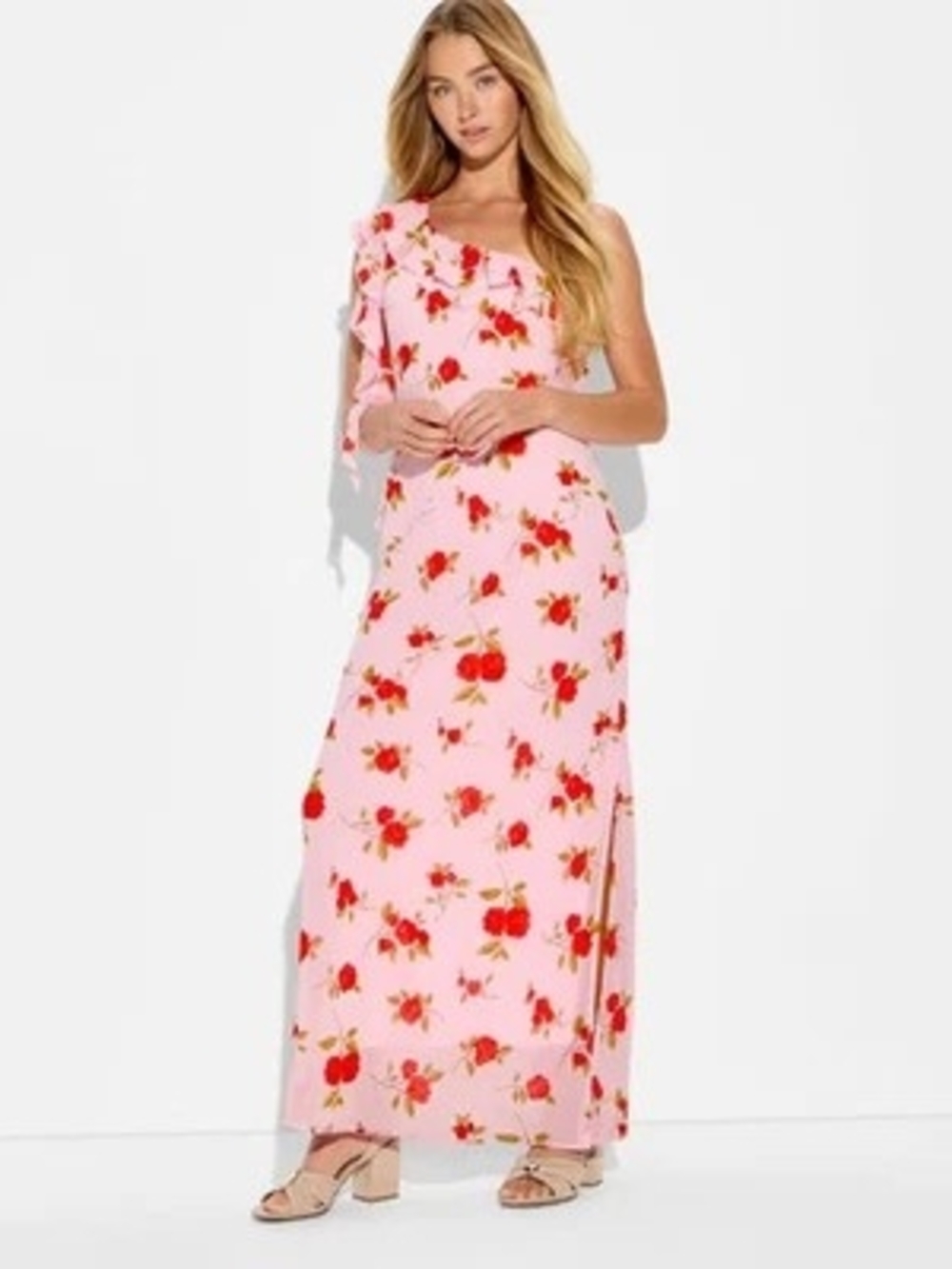 NWT Wild Fable One Shoulder Pink Floral Maxi Dress Size Small